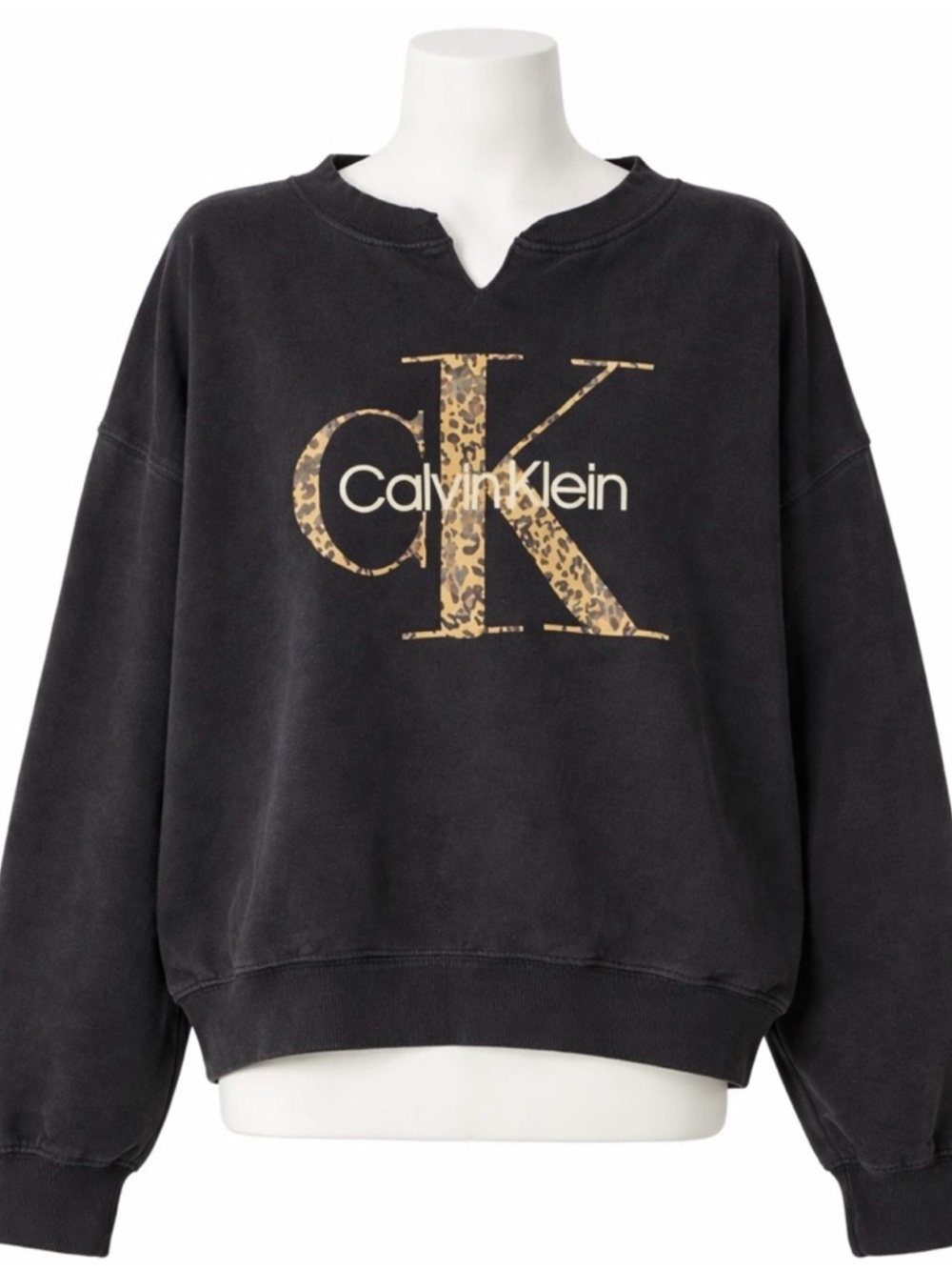 Calvin Klein Black Crewneck Sweatshirt with Gold Leopard Logo